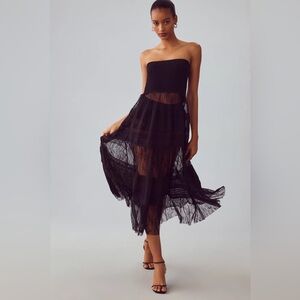 Anthropologie Smocked Sheer Lace Overlay Dress